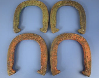 Vintage Diamond Double Ringer Pitching Horseshoes, Set of 4 | Horseshoes Lawn Game | No Posts | Good Aged condition