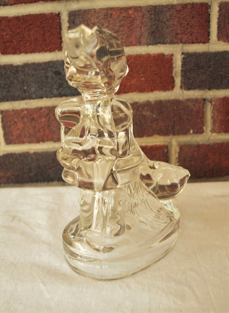 Smith Clear Glass Girl with Geese Figurine Sculpture \u2013 7.75\u201d tall Vintage L.E