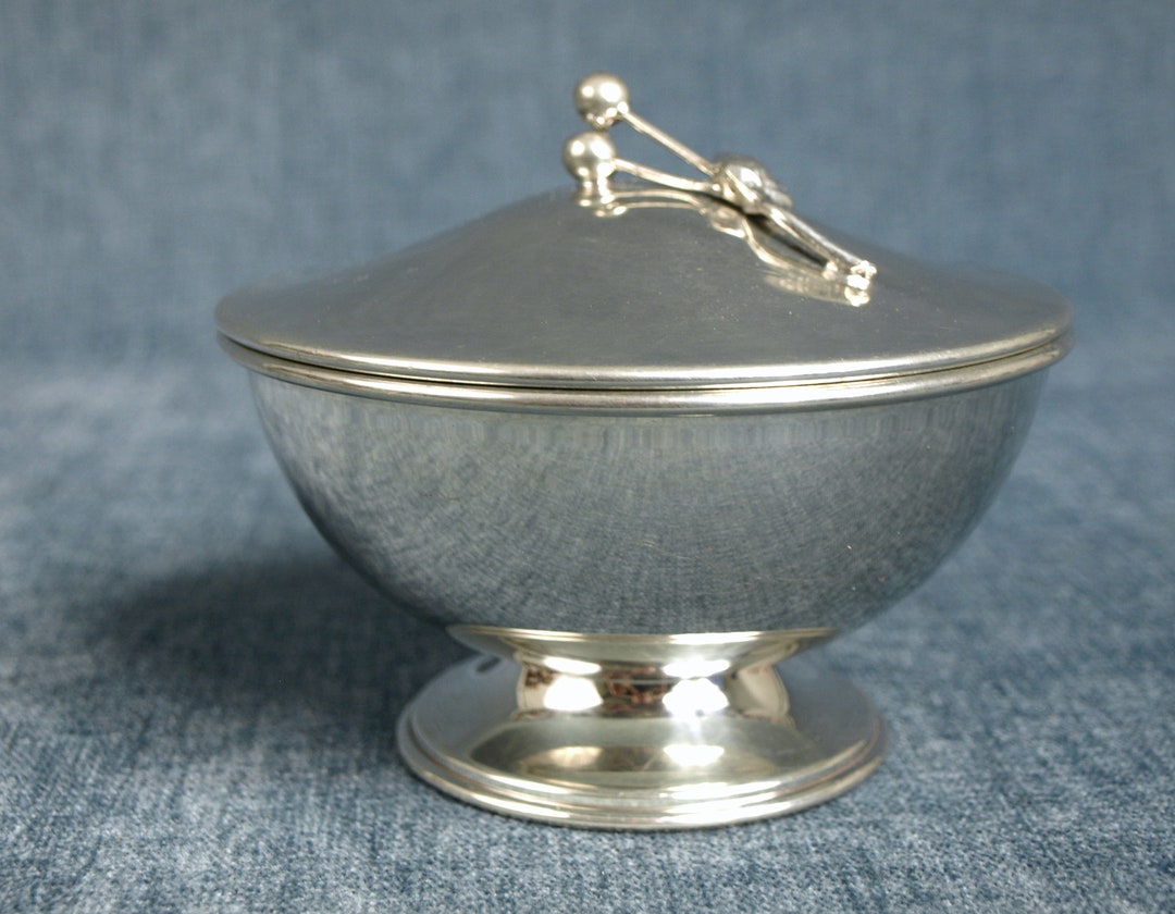 Vintage Hanle Debler Distinctive American Pewter ATC Small Lidded & Footed Bowl Candy Dish With