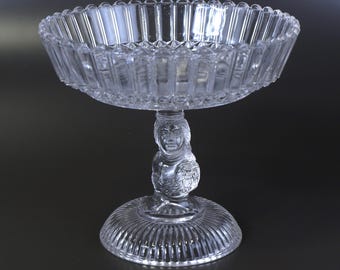 Antique Challinor Taylor Jenny Lind Compote EAPG Decorative Clear Glass Dish circa Late 19th C