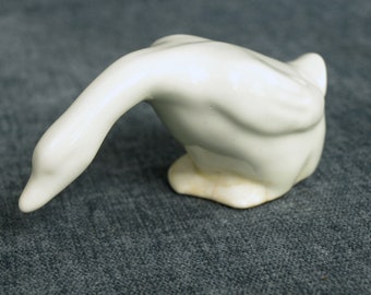 Vintage Ceramic White Goose Figurine - Made in the USA - 5.5" long by 2.25" high