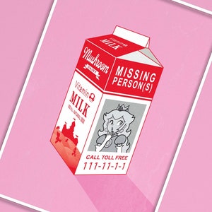 A4/A5 Princess Peach milk carton print - Nintendo Super Mario print