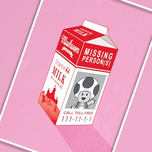 A4/A5 Toad milk carton print - Nintendo Super Mario print