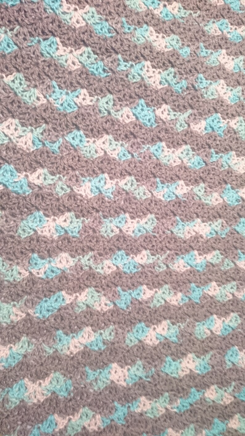 Crochet Gray and Blue Baby Blanket // Crocheted Baby Afghan Etsy