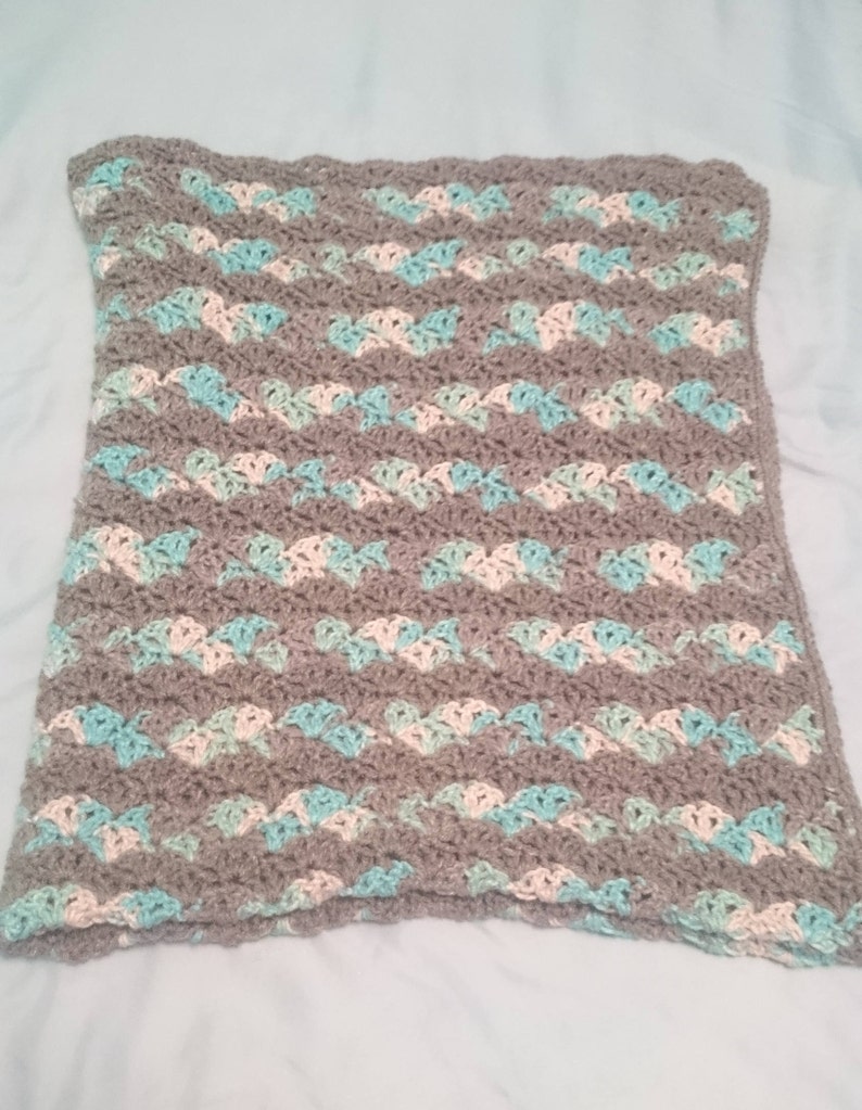 Crochet Gray and Blue Baby Blanket // Crocheted Baby Afghan Etsy