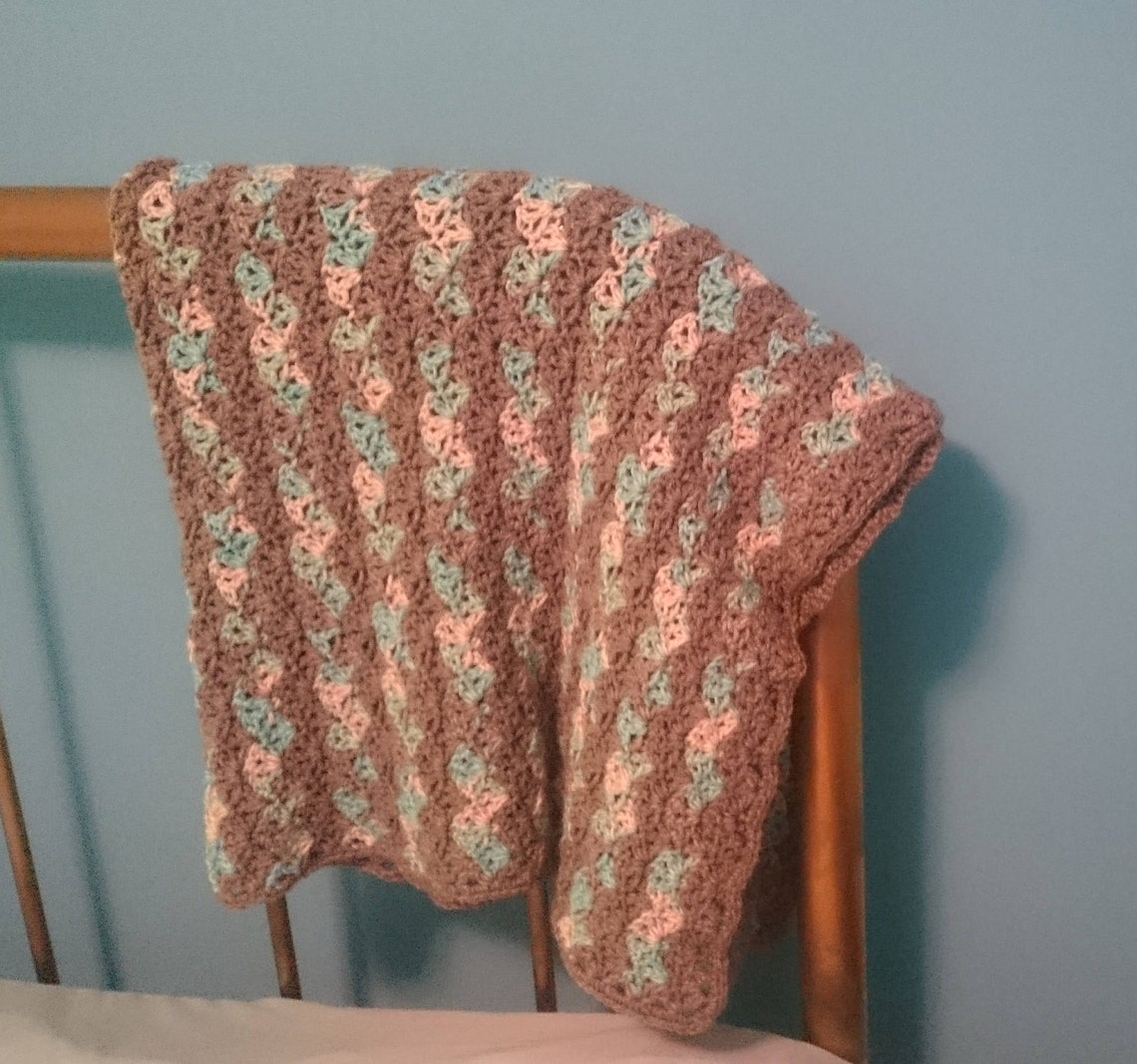 Crochet Gray and Blue Baby Blanket // Crocheted Baby Afghan Etsy