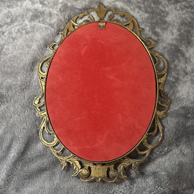 Vintage Brass Ornate Frame With Flowers Oval Convex Glass Made in Italy ...