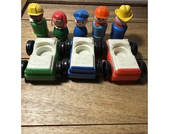 Vintage Fisher-Price Little People lot 3 Cars & 5 People