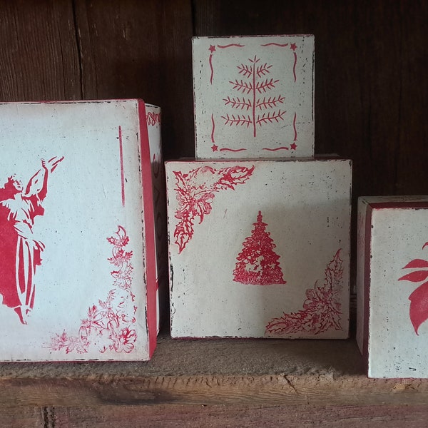 Christmas Boxes, Paper Mache Boxes, Gift Boxes, Storage Boxes, Christmas Decorations, Red, White