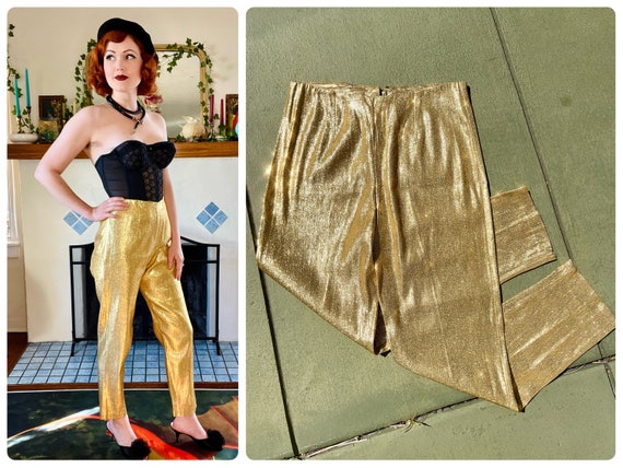 1950s Metallic Gold Lamé Lurex Pants | 60s Rockab… - image 1