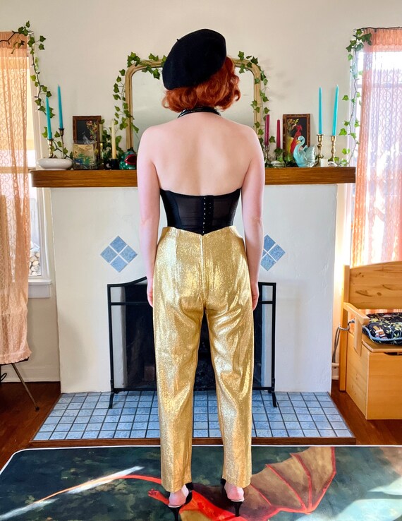 1950s Metallic Gold Lamé Lurex Pants | 60s Rockab… - image 7