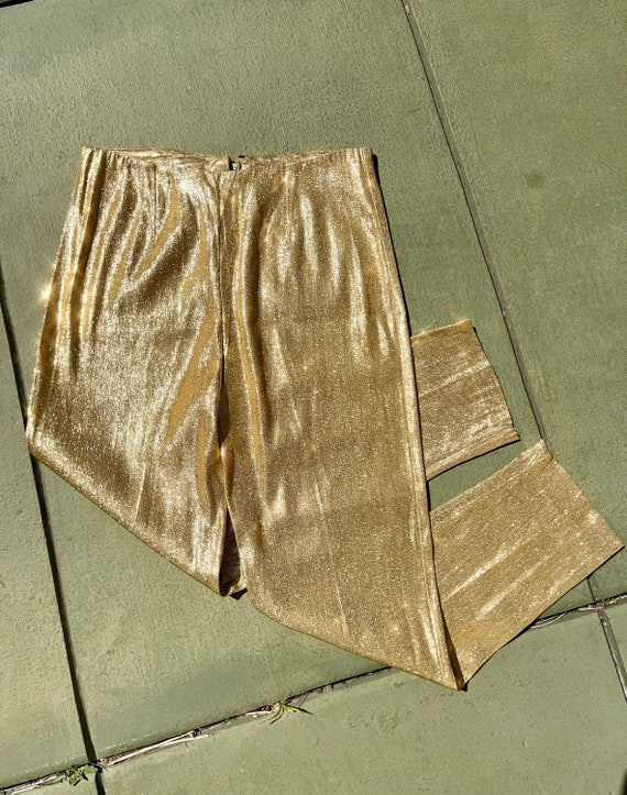 1950s Metallic Gold Lamé Lurex Pants | 60s Rockab… - image 3