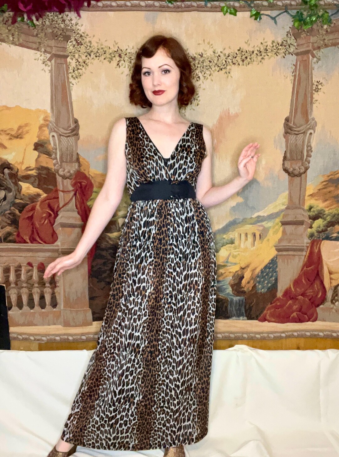 60s Leopard Print Dress, 1960s Slinky Shift Dress main image 1