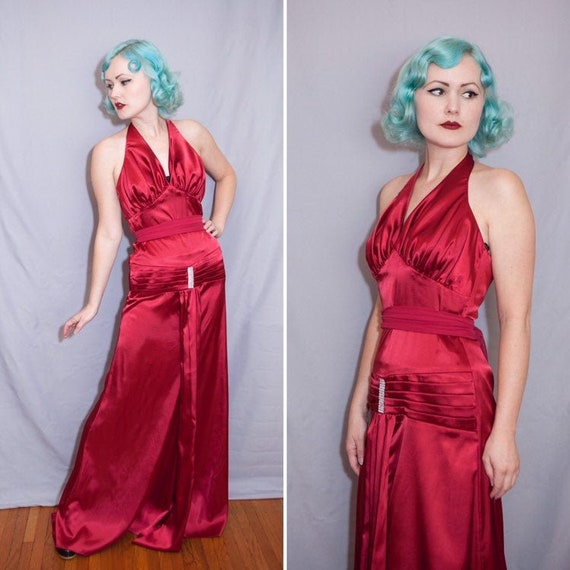 30's Style Raspberry Red Satin Hollywood Starlet D