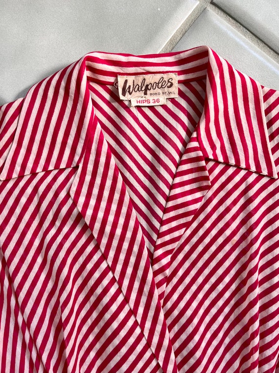 1930s Peppermint Stripe Red + White Dress | Size … - image 8