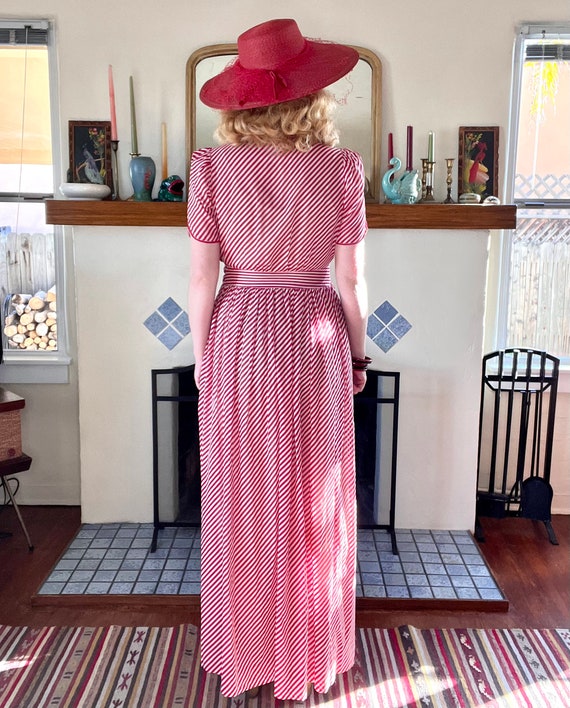 1930s Peppermint Stripe Red + White Dress | Size … - image 4