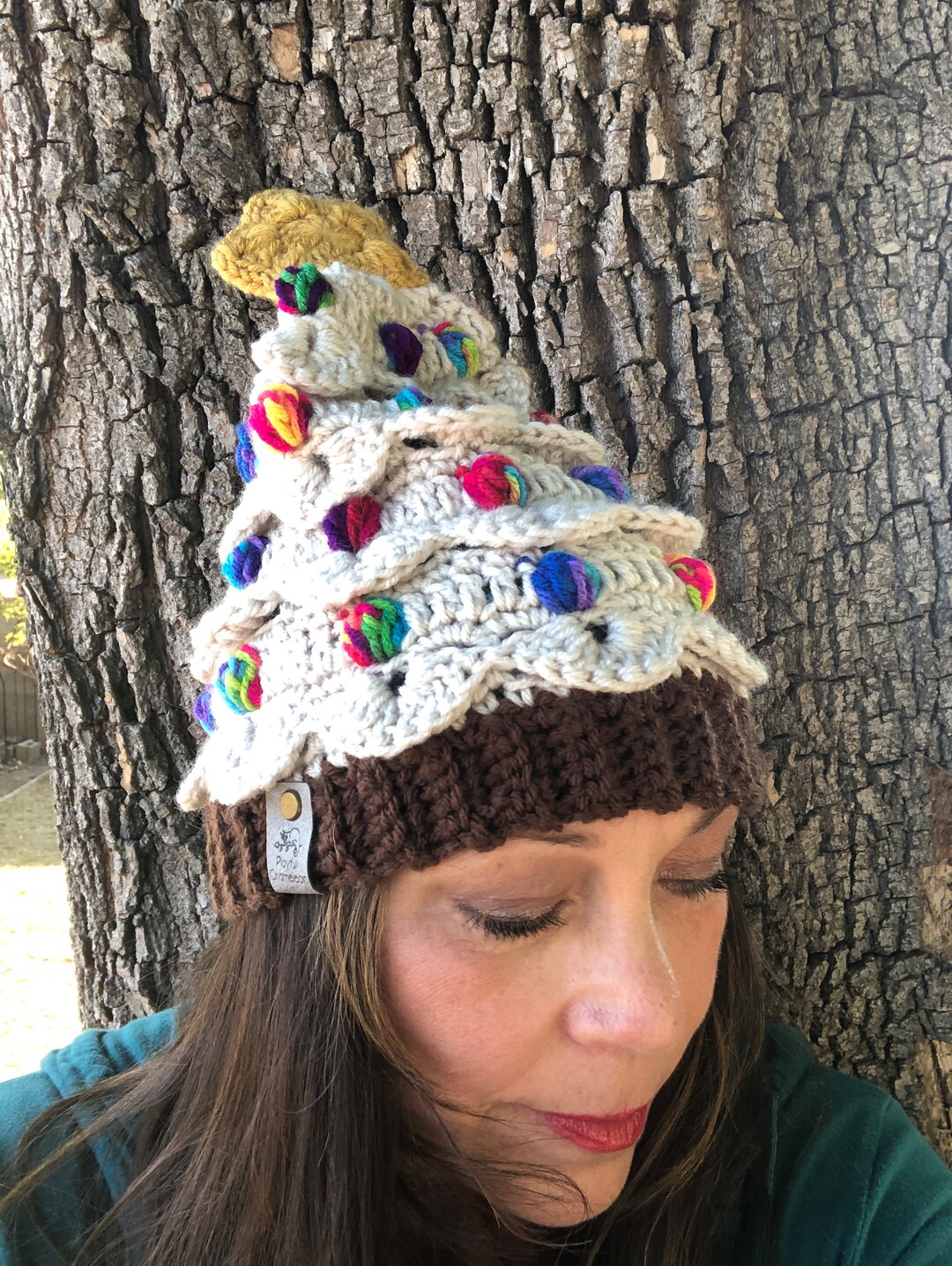 Christmas Tree Crocheted Beanie Linen White Etsy