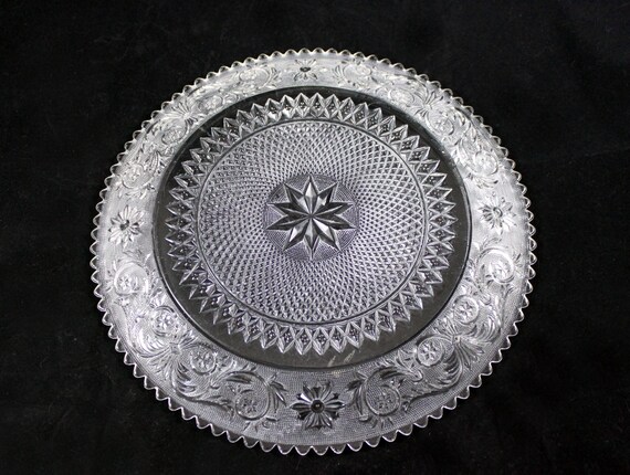 Vintage from 1920s Crimped Edge Duncan Miller Torte Plate Clear Sandwich Pattern