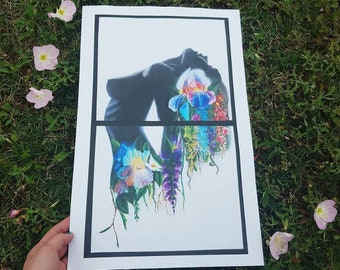 Iris: The Goddess of Growth - Fine Gicleé Art Print, Original Art by Juliet Hillbrand 11"x17"  Prints, Art Prints, Black and White, Nude