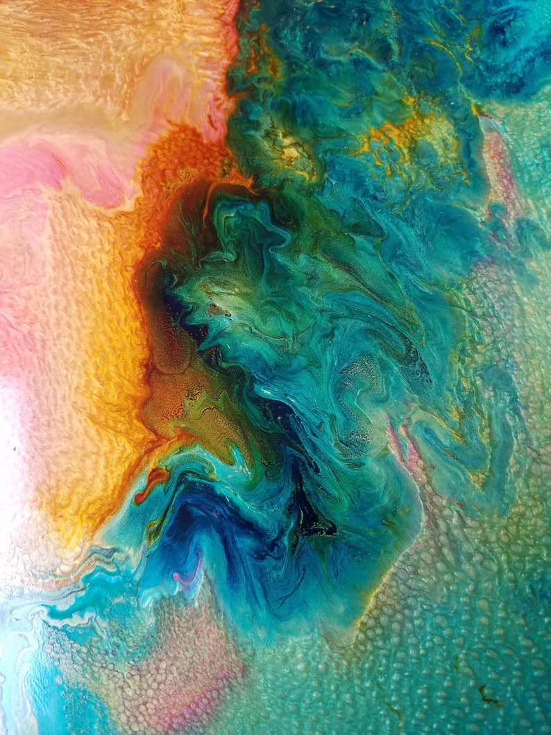 Original Art on Wood mediterranean Honey & Turquoise Waves Colorful