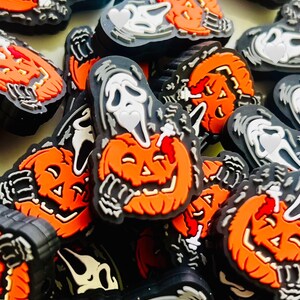 Scary Pumpkin Focal Beads, Silicone Focal Bead, Focal Bead for pens, Focals, Halloween Focals, Focals for jewelry, Spooky Beads, Bloody bead