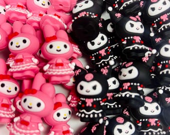Kuromi & Melody Focal Beads, Silicone Focal Bead, Focal Beads for pens, Focals, Kawaii Focals, Focals for jewelry making, Lanyard Beads