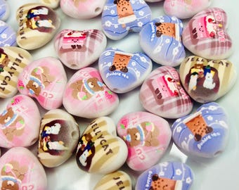 Jelly Heart Beads, 5pc Textured Beads, Focal Beads, Bulk Beads, Keychain Beads, Decoden, Phone Charm, AB Bead, Badge Reel Beads, Pen Beads