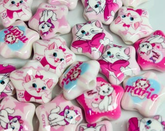 26mm Cat Star Beads, 5pc Pink Star Beads, Focal Beads, Bulk Beads, Jewelry Supplies, Decoden, Phone Charm, AB Bead, Hello Kitty