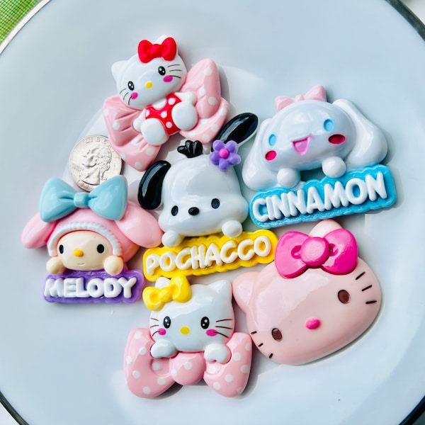 Large Sanrio Charms, decoden supplies, resin flatback, planar, scrapbooking, jewelry making supplies, cute kawaii cabochons, resin charms