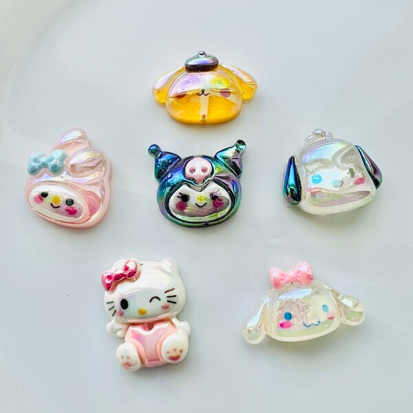 Kitty Charms, Shiny Ab Cabochons, Resin Flat back, DIY Charm, Decoden Supplies, Jewelry Supplies