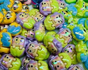 6 pc Toy beads, Dinosaur, Alien, Monster, Cowboy, cute kawaii cabochons, decoden supplies, jewelry supplies, resin flatback