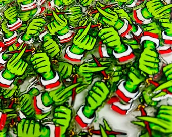 Set of 2 Grinch Acrylics, Pre-drilled hole acrylics, Planar, Flat Back, Cabochons, jewelry supplies, Bow Center, Badge Reel Supply, Pendants