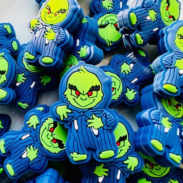 Grinch Blue Hoodie Focal Beads, Focal Beads, Silicone Focal Beads, Pen Beads, Bulk Beads, Jewelry Supplies, Decoden, Phone Charms, DIY Beads