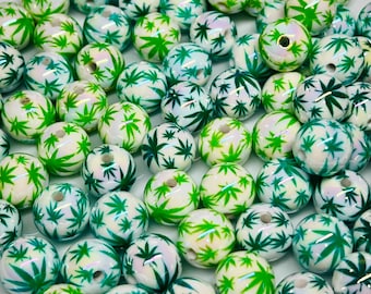 15mm Hemp Plant beads, Round bead, keychain supplies, jewelry supplies, bracelet beads, phone charm beads, Pen Beads, Badge Reel Bead, Green