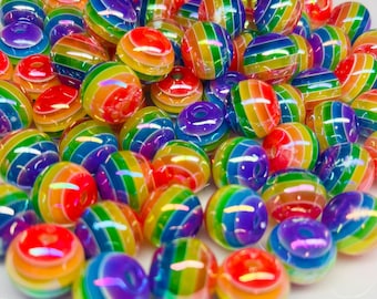 16mm Rainbow Beads, Stripe Beads, Round Beads, Bulk Beads, Imperfect Beads, Badge Reel Beads, Keychain Beads, Bracelet Beads, Lanyard Beads