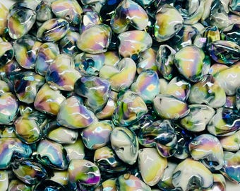 Set of 10 Beautiful Milky Heart Focal Beads, Faceted Bead, Bead, Bead for pen, Jewelry supplies, craft beads, keychain beads, iridescent