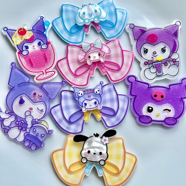 Kawaii Glitter Acrylics, Sanrio Large Acrylics, Pochacco Acrylics, Planar, Flat Back, Cabochons, Charms, Kuromi Charm