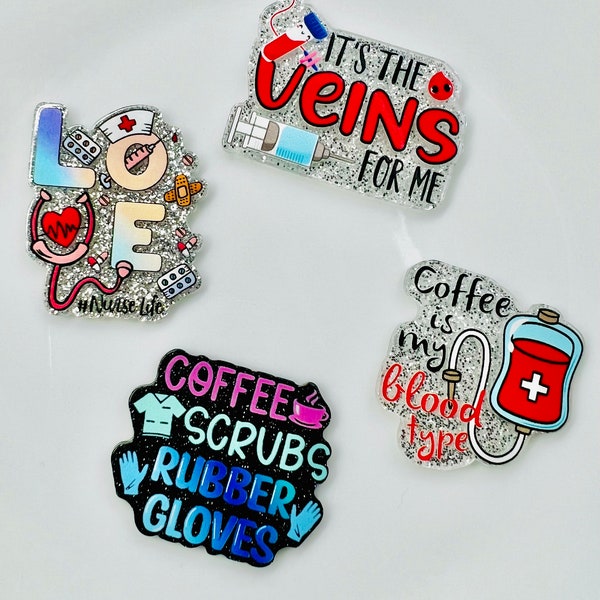 Glitter Nurse Acrylic, Large Acrylics, Coffee Scrubs and Rubber Gloves, Planar, Flat Back, Cabochons, Charms, Veins for me, Acrylic Charms