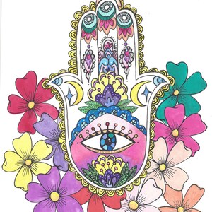 Floral Hamsa Print - Matted/Unframed
