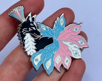 A-GRADE TRANS PRIDE Peacock Kitsune Enamel Pin