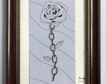 Chain Rose - Framed Ink Original