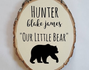 Personalized Bear Nursery Decor, Baby Name Wood Sign, Little Bear Cave, Woodland Animals Baby Shower