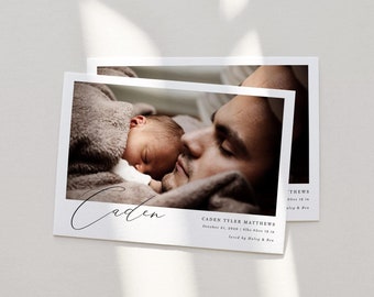 Birth Announcement Template | Printable Photo Birth Announcement Card | Minimalist | Modern | Editable | Templett | Instant Download | BA16