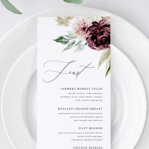 Menu de mariage imprimable | Modèle de menu de mariage | Carte de menu de mariage | Modèle de menu | Modèle de menu de mariage imprimable | Carte d'accueil | RP19