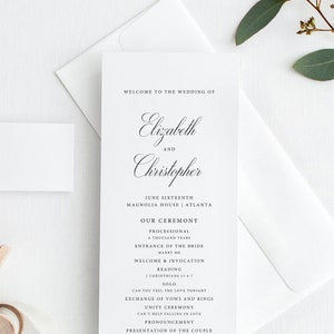 Printable Wedding Program | Wedding Ceremony Program | Order of Events Card | Classic Wedding Program | Calligraphy | Double Sided | MT06
