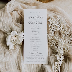 Plantilla de programa de ceremonia de boda minimalista, tarjeta imprimible del programa de ceremonia moderna, itinerario de boda editable, descarga instantánea, Ava