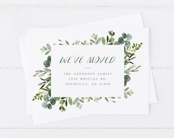 New Address Card | Printable Moving Announcement Template | Change of Address Card | Botanical Moving Postcard | Greenery We've Moved Card