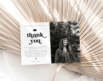 Graduation Thank You Cards, Photo Thank You Cards Printable, Thank You Cards for Graduation, 2024 Graduate Thank You Editable, Photo Card