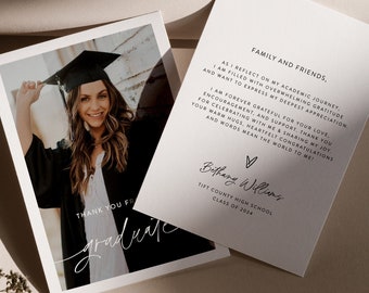 Graduation Thank You Cards, Photo Thank You Cards Printable, Thank You Cards for Graduation, 2024 Graduate Thank You Editable, Photo Card