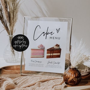 Wedding Cake Flavors Sign, Wedding Cake Menu Template, Printable Cake Flavor Menu Sign, Wedding Cake Sign Printable, Watercolor Cake Slices